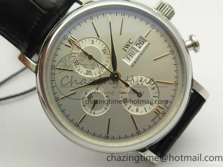 MIROTIME 0327 Snug Portofino IW391022 SS ZK 1:1 Best Edition White Dial Gold Markers On Black Leather Strap A 7130